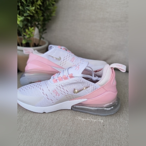 Bling Nikes Air Max 270 Pink White Womens Sneakers Customized with Crystals - Picture 6 of 9